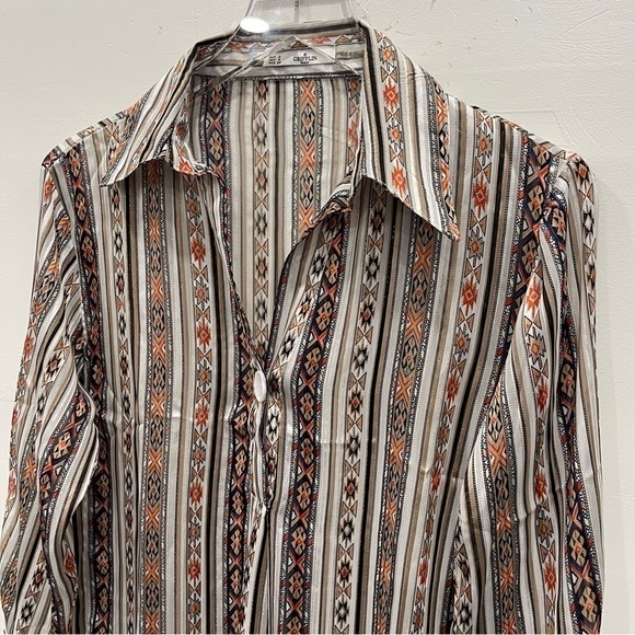 Grifflin Paris Printed Stripe Notched Neck Blouse Shirt Small - Picture 3 of 9